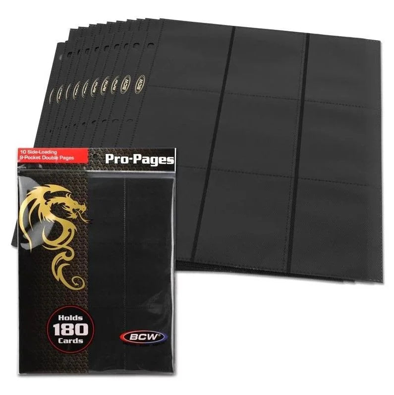 BCW Side Loading 18-Pocket Pro Pages (10 count) - Black