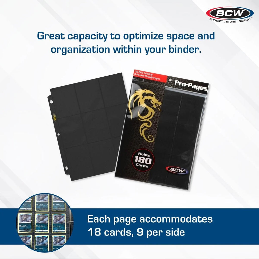 BCW Side Loading 18-Pocket Pro Pages (10 count) - Black