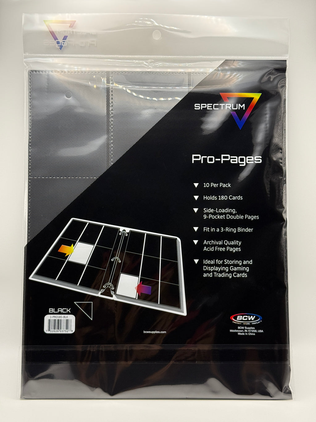 BCW Side Loading 18-Pocket Pro Pages (10 count) - Black